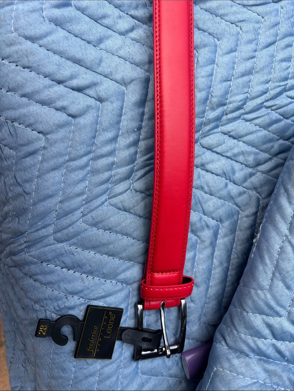 Men's Red Leather Belt with Polished Buckle Fredrico Leone